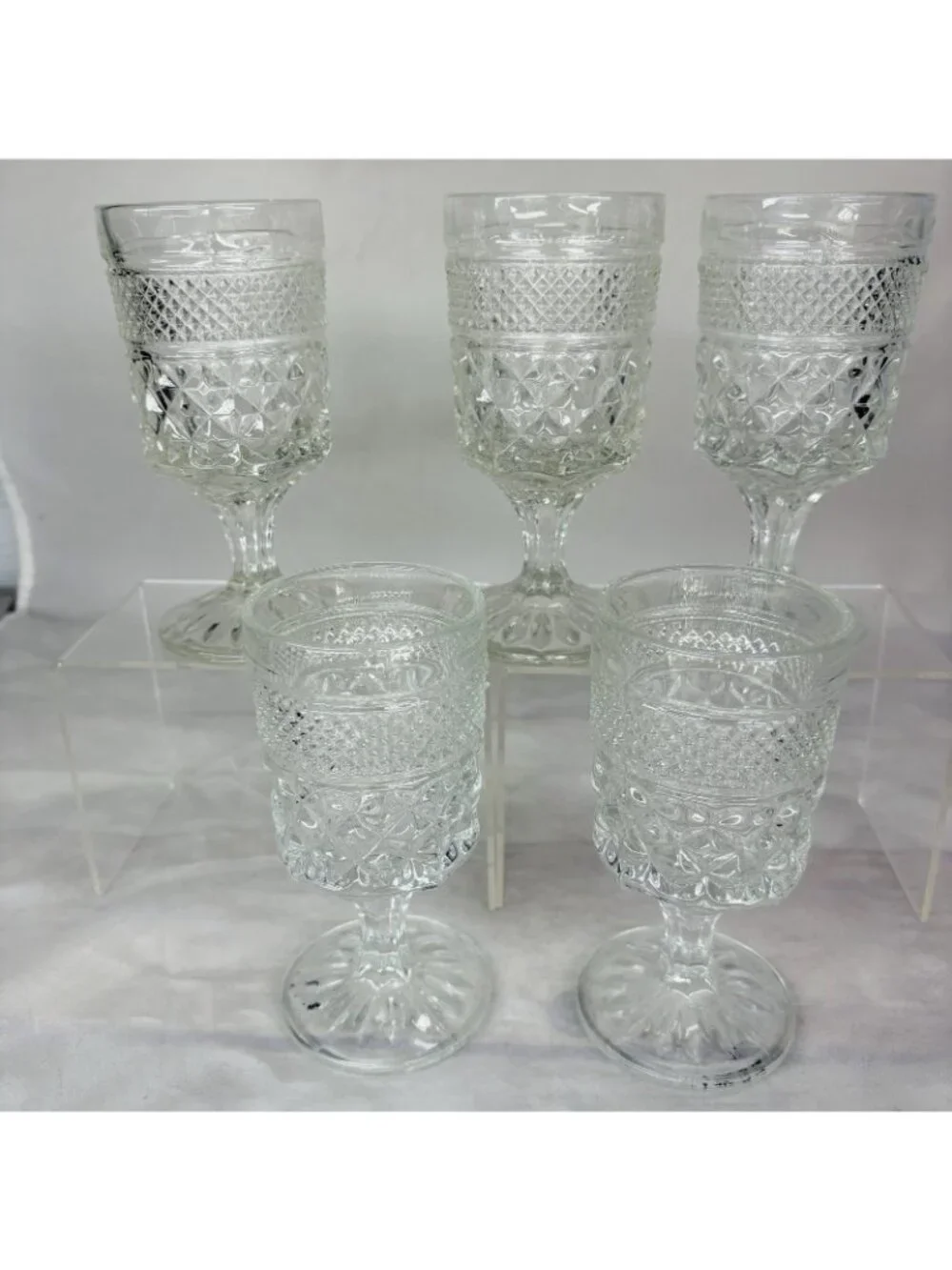 Anchor Hocking WEXFORD Clear Criss-Cross Design Claret Wine 6oz Glasses Set of 5
